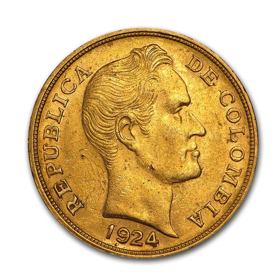 1924-B Colombia 10 Pesos Gold AU