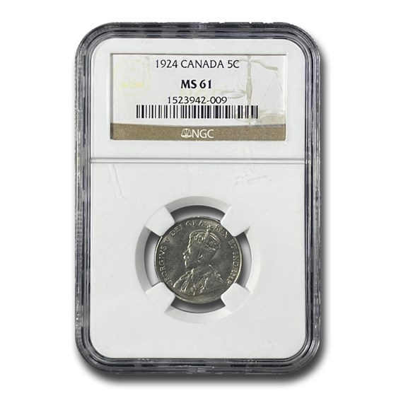 1924 Canada 5 Cents George V MS-61 NGC 1924 Canada 5 Cents George V MS-61 NGC
