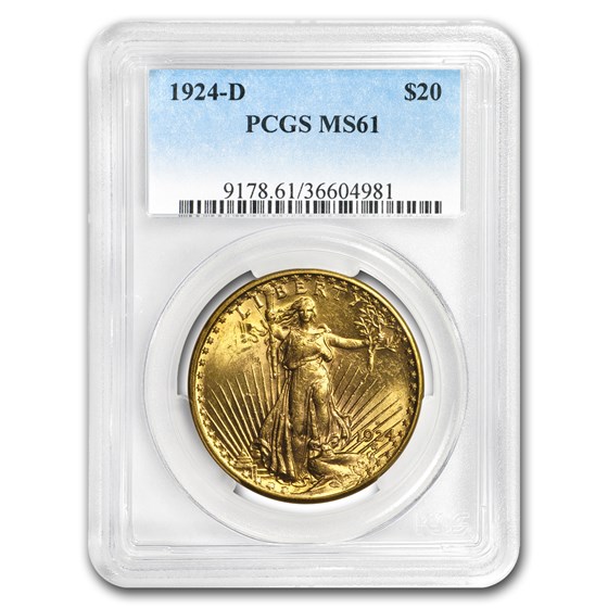 1924-D $20 Saint-Gaudens Gold Double Eagle MS-61 PCGS 1924-D $20 Saint-Gaudens Gold Double Eagle MS-61 PCGS