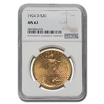 1924-D $20 St Gaudens Gold Double Eagle MS-62 NGC