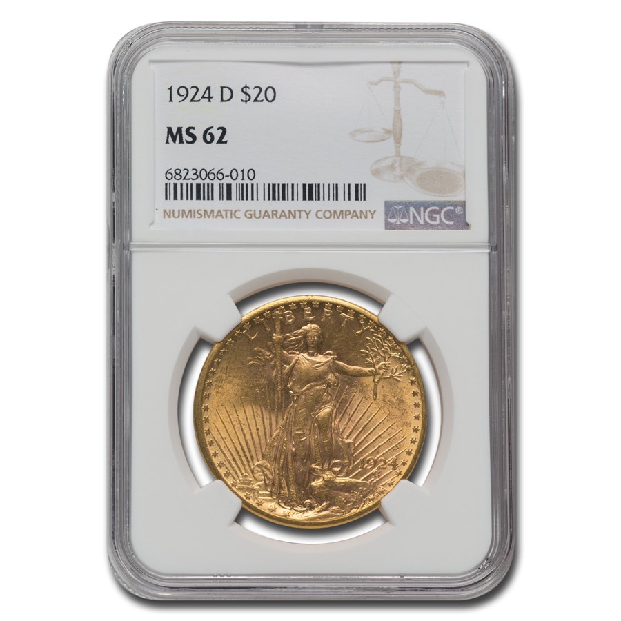 1924-D $20 St Gaudens Gold Double Eagle MS-62 NGC