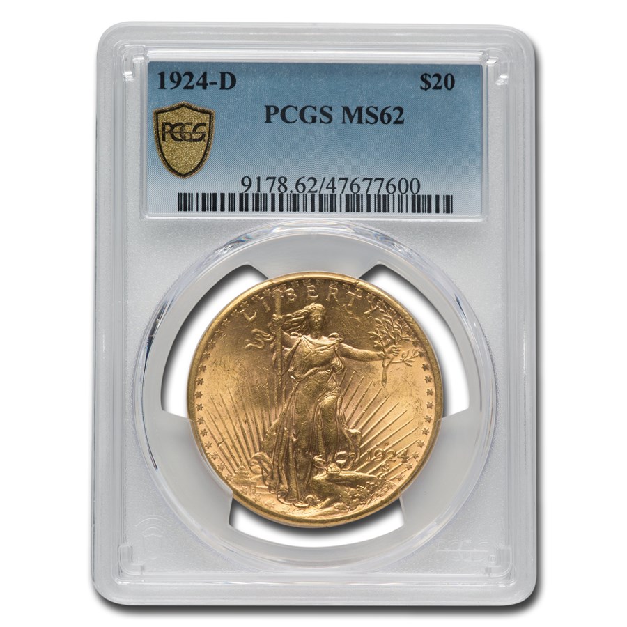 1924-D $20 St Gaudens Gold Double Eagle MS-62 PCGS