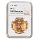 1924-D $20 St Gaudens Gold Double Eagle MS-63+ NGC