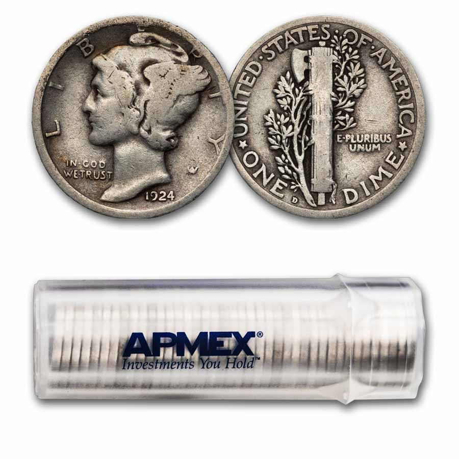 1924-D Mercury Dime 50-Coin Roll Avg Circ