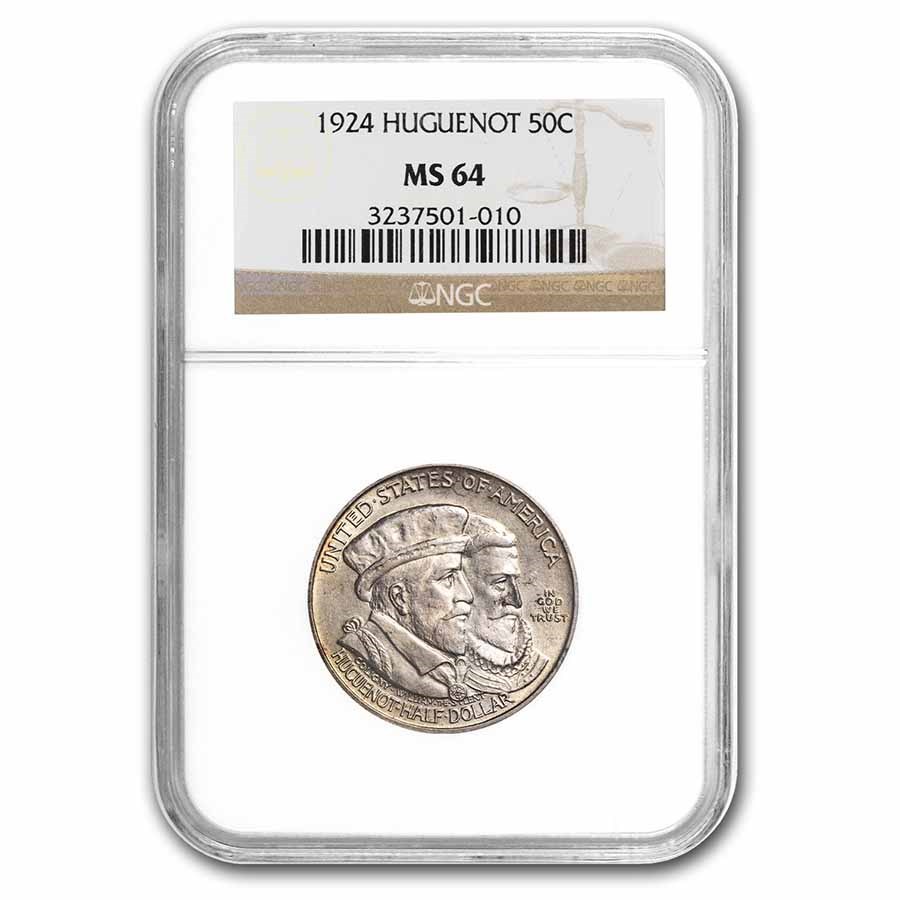1924 Huguenot Commemorative Half Dollar MS-64 NGC