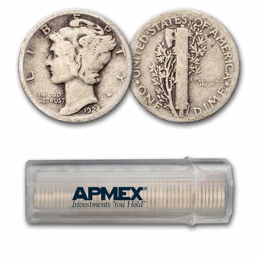 1924 Mercury Dime 50-Coin Roll Avg Circ