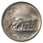 1924-R Italy 50 Cents Emanuele III MS-63 PCGS