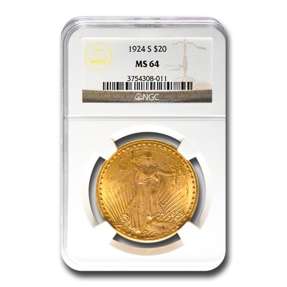 1924-S $20 Saint-Gaudens Gold Double Eagle MS-64 NGC 1924-S $20 Saint-Gaudens Gold Double Eagle MS-64 NGC