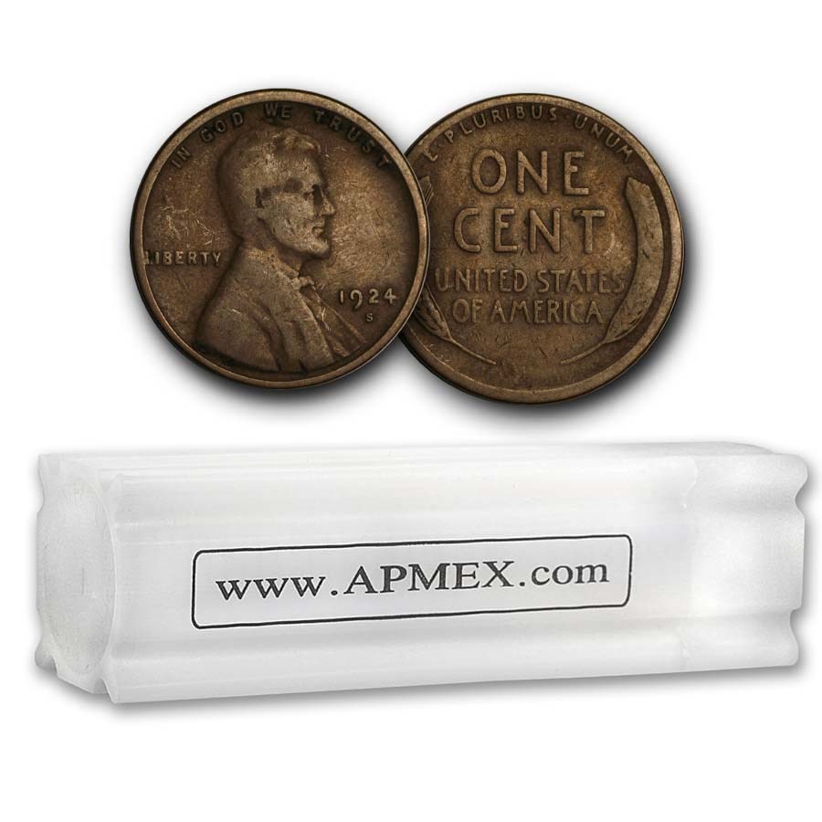 1924-S Lincoln Cent 50-Coin Roll Avg Circ