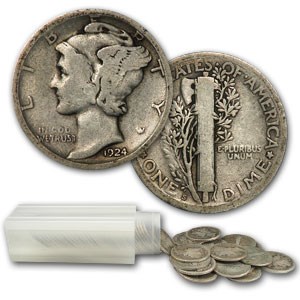 1924-S Mercury Dime 50-Coin Roll Avg Circ