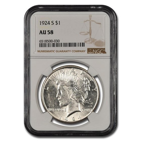 1924-S Peace Dollar AU-58 NGC 1924-S Peace Dollar AU-58 NGC