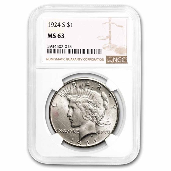 1924-S Peace Dollar MS-63 NGC 1924-S Peace Dollar MS-63 NGC