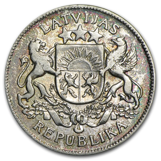 (1925-1926) Latvia Silver 2 Lati XF (1925-1926) Latvia Silver 2 Lati XF