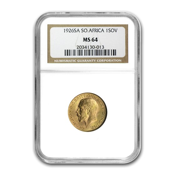 1925-1932 South Africa Gold Sovereign MS-64 NGC/PCGS