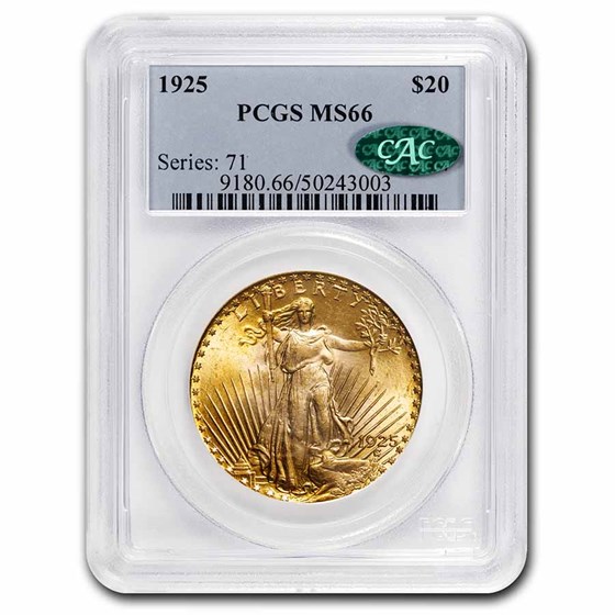 1925 $20 Saint-Gaudens Gold Double Eagle MS-66 PCGS CAC 1925 $20 Saint-Gaudens Gold Double Eagle MS-66 PCGS CAC