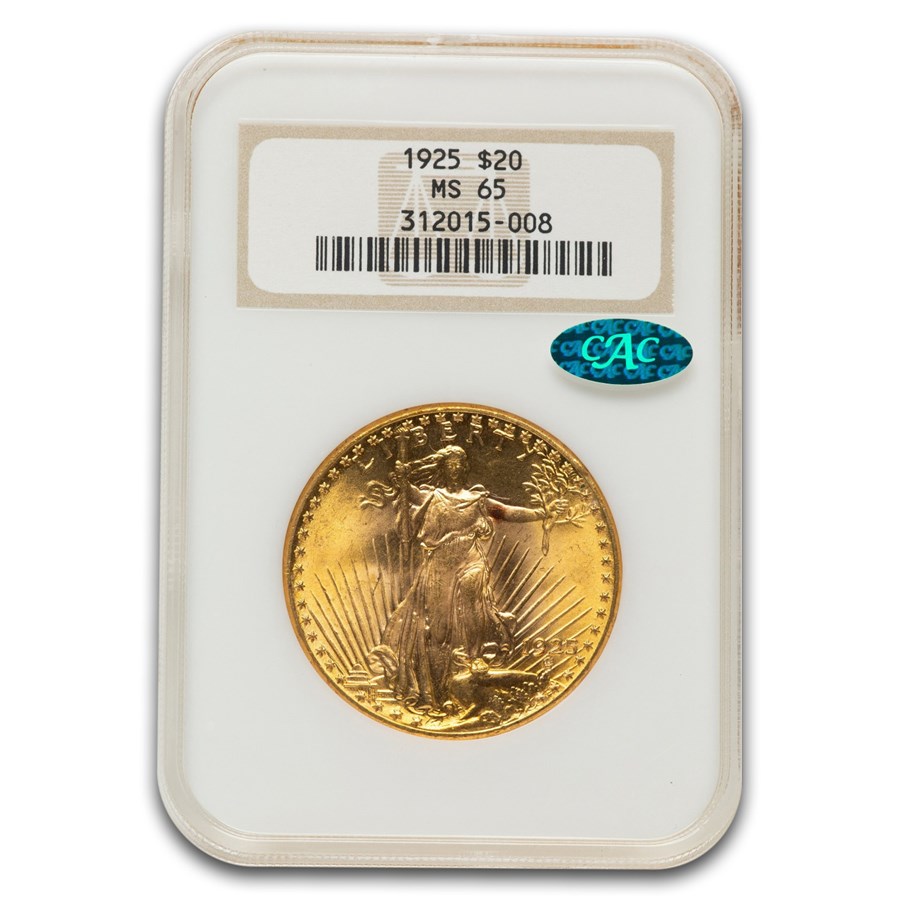 1925 $20 St Gaudens Gold Double Eagle MS-65 NGC CAC
