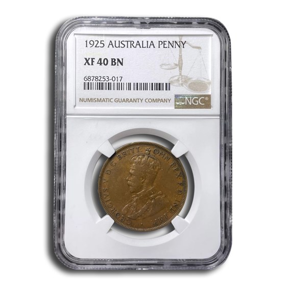 1925 Australia Penny George V XF-40 NGC (Brown) 1925 Australia Penny George V XF-40 NGC (Brown)