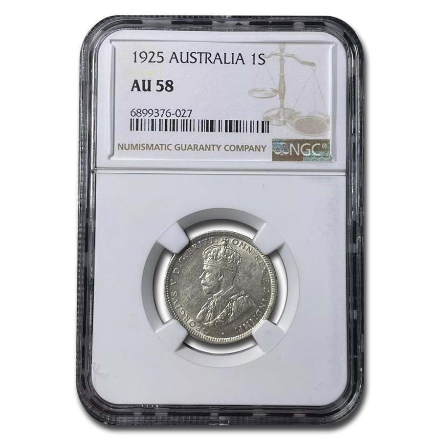 1925 Australia Silver Shilling George V AU-58 NGC