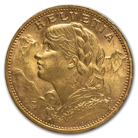 1925-B Swiss Gold 20 Francs Helvetia BU
