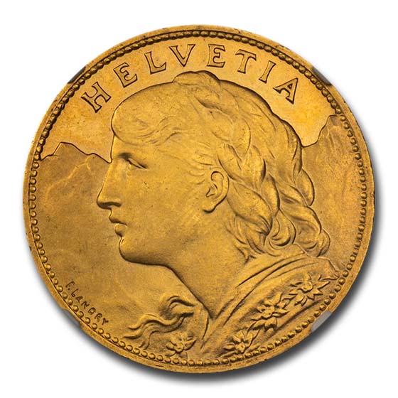 1948年 スイス 5フラン 憲法記念日 NGC MS65 Buy 1925-B Switzerland Gold 100 Francs Helvetia MS-65 NGC | APMEX