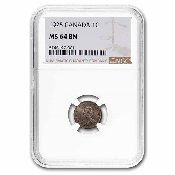 1925 Canada Small Cent George V MS-64 NGC (Brown)