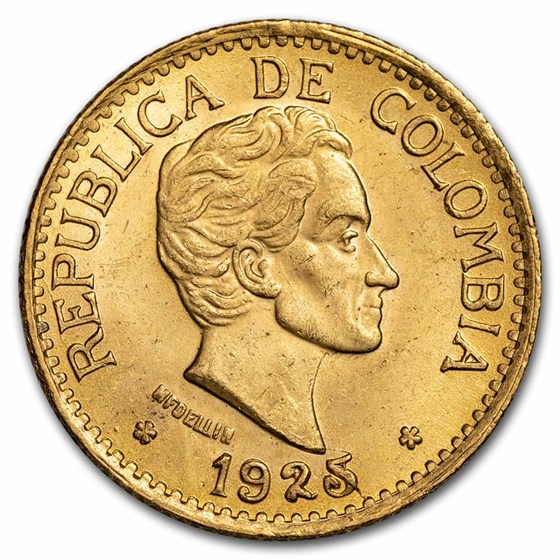 1925 Colombia Gold 5 Pesos Coin BU 1925 Colombia Gold 5 Pesos Coin BU