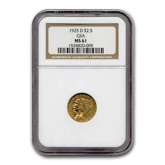 1925-D $2.50 Indian Gold Quarter Eagle MS-61 NGC (GSA) 1925-D $2.50 Indian Gold Quarter Eagle MS-61 NGC (GSA)
