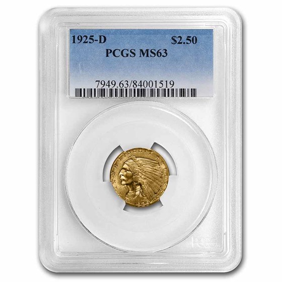 1925-D $2.50 Indian Gold Quarter Eagle MS-63 PCGS