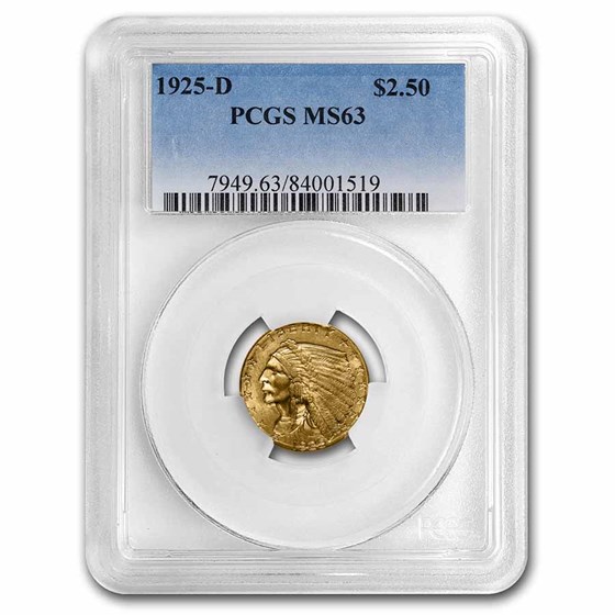 1925-D $2.50 Indian Gold Quarter Eagle MS-63 PCGS 1925-D $2.50 Indian Gold Quarter Eagle MS-63 PCGS