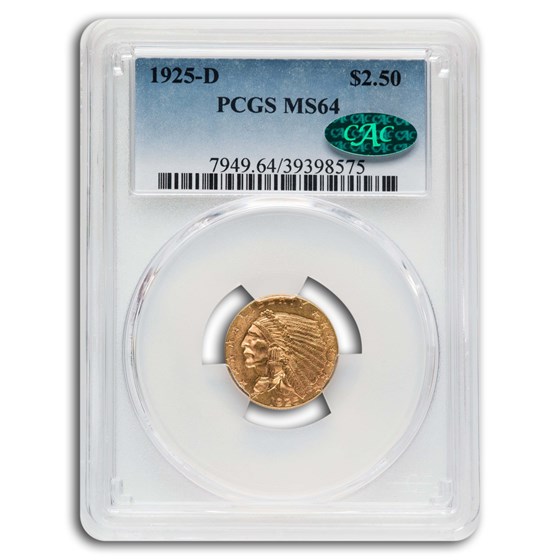 1925-D $2.50 Indian Gold Quarter Eagle MS-64 PCGS CAC 1925-D $2.50 Indian Gold Quarter Eagle MS-64 PCGS CAC