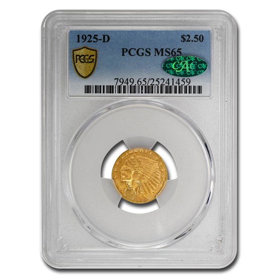 1925-D $2.50 Indian Gold Quarter Eagle MS-65 PCGS CAC 1925-D $2.50 Indian Gold Quarter Eagle MS-65 PCGS CAC