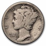 1925-D Mercury Dime 50-Coin Roll Avg Circ