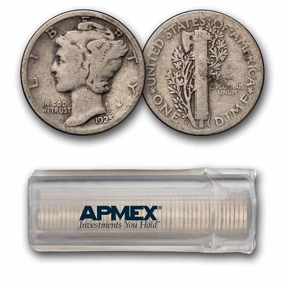 1925-D Mercury Dime 50-Coin Roll Avg Circ
