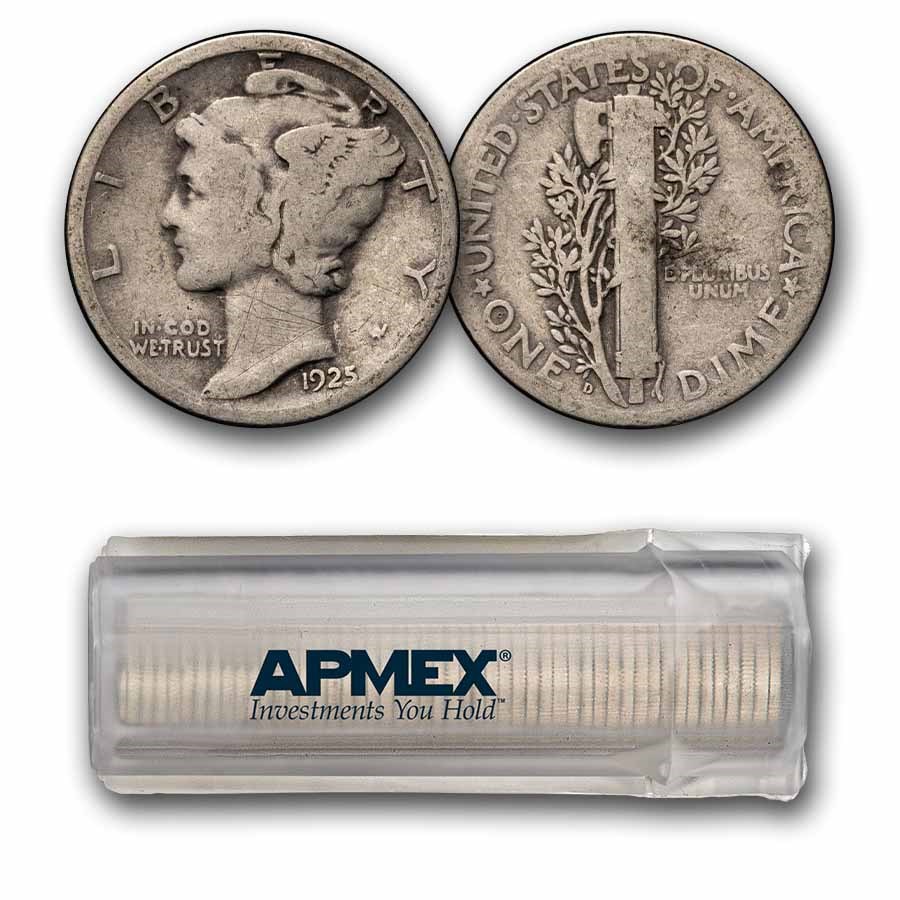 1925-D Mercury Dime 50-Coin Roll Avg Circ