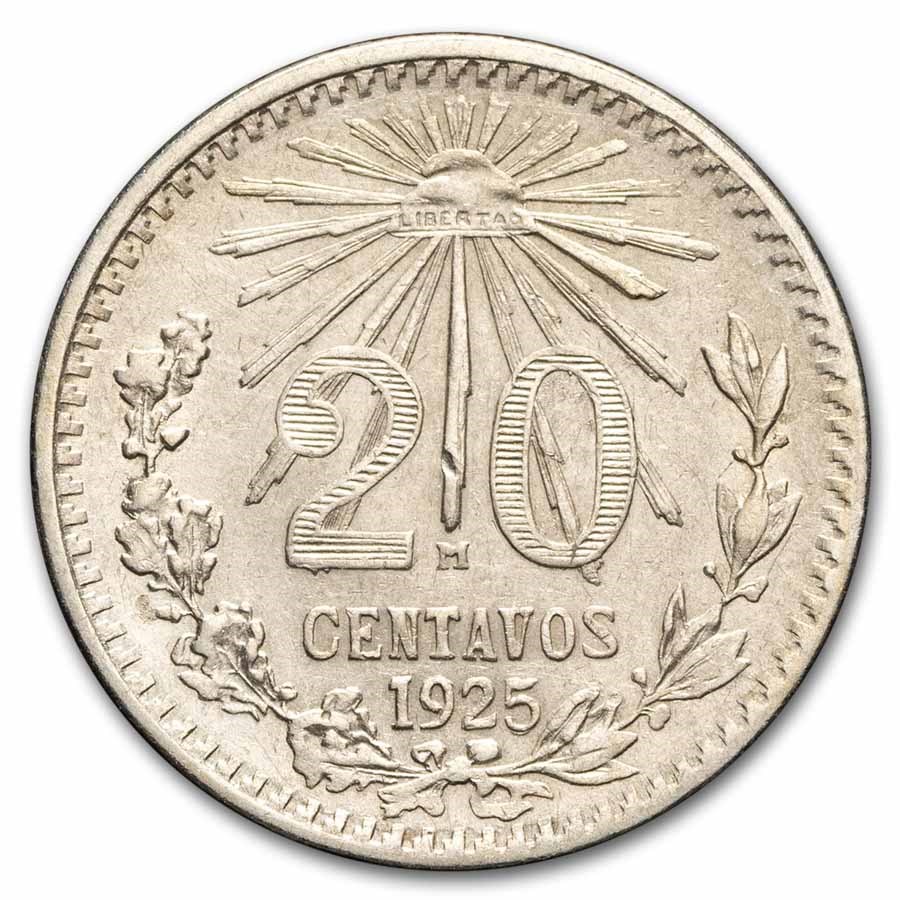 1925-M Mexico Silver 20 Centavos AU