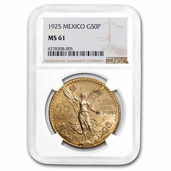 1925 Mexico Gold 50 Pesos MS-61 NGC 1925 Mexico Gold 50 Pesos MS-61 NGC