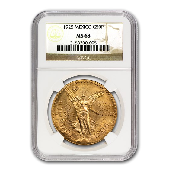1925 Mexico Gold 50 Pesos MS-63 NGC 1925 Mexico Gold 50 Pesos MS-63 NGC