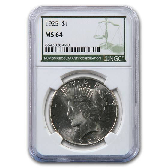1925 Peace Dollar MS-64 NGC (Green Label) 1925 Peace Dollar MS-64 NGC (Green Label)