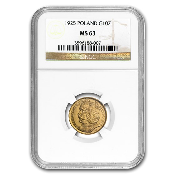 1925 Poland Gold 10 Zlotych Boleslaw MS-63 NGC