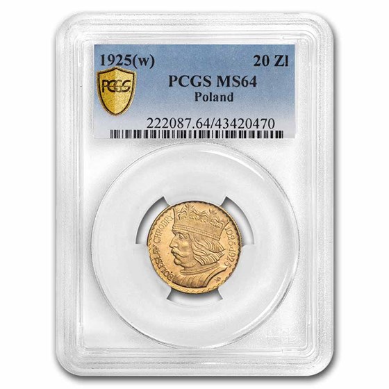1925 Poland Gold 20 Zlotych Boleslaw MS-64 PCGS 1925 Poland Gold 20 Zlotych Boleslaw MS-64 PCGS