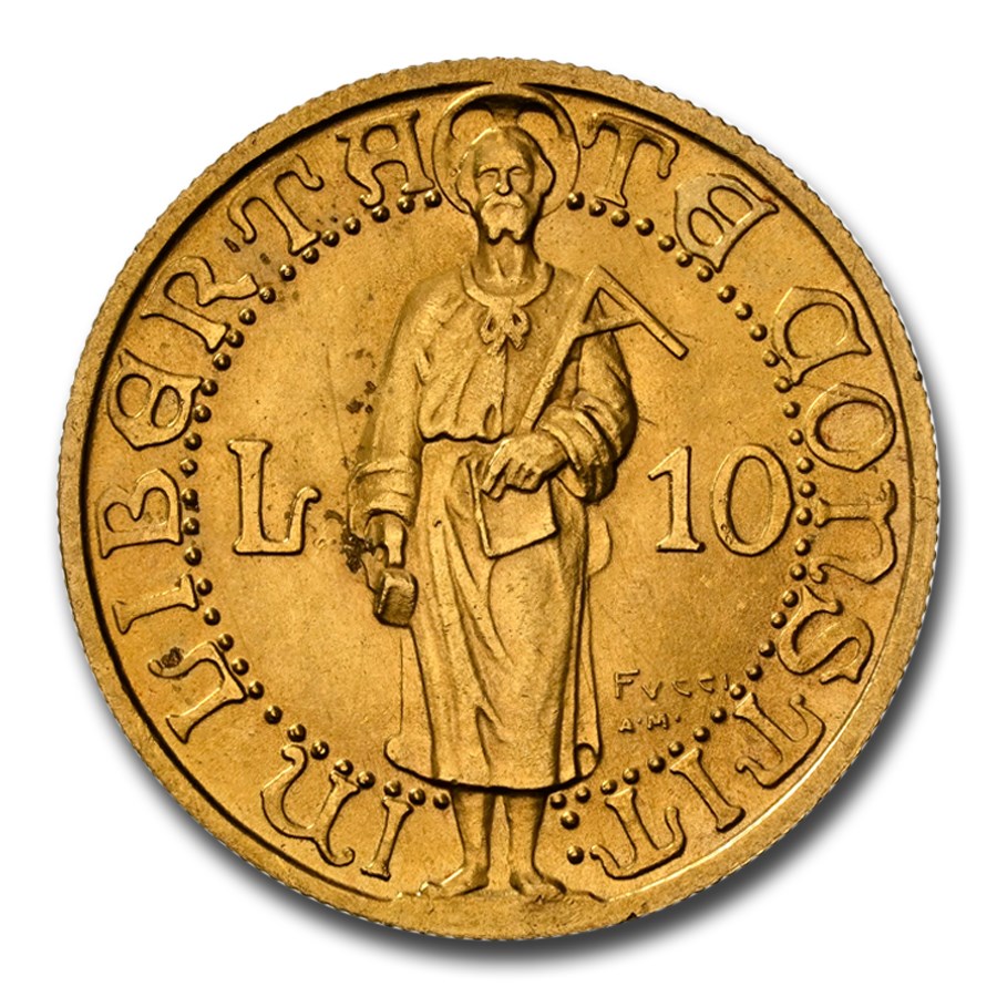 1925-R San Marino Gold 10 Lire MS-64 NGC