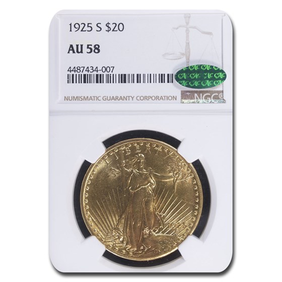 1925-S $20 Saint-Gaudens Gold Double Eagle AU-58 NGC CAC 1925-S $20 Saint-Gaudens Gold Double Eagle AU-58 NGC CAC
