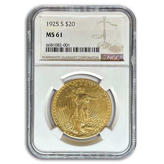 1925-S $20 Saint-Gaudens Gold Double Eagle MS-61 NGC