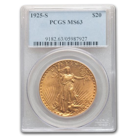 1925-S $20 Saint-Gaudens Gold Double Eagle MS-63 PCGS 1925-S $20 Saint-Gaudens Gold Double Eagle MS-63 PCGS