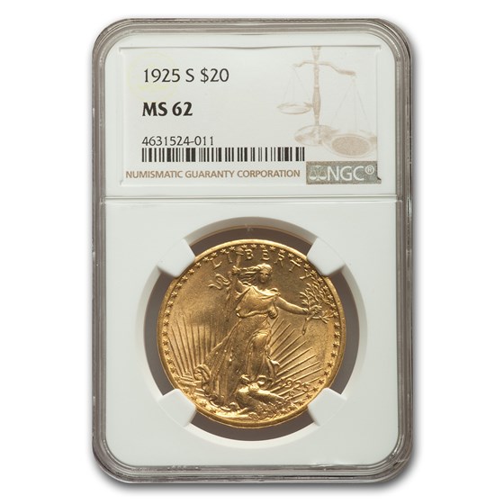 1925-S $20 St Gaudens Gold Double Eagle MS-62 NGC 1925-S $20 St Gaudens Gold Double Eagle MS-62 NGC
