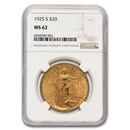 1925-S $20 St Gaudens Gold Double Eagle MS-62 NGC
