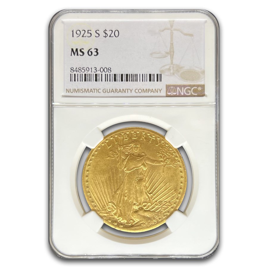 1925-S $20 St Gaudens Gold Double Eagle MS-63 NGC