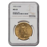 1925-S $20 St Gaudens Gold Double Eagle MS-63 NGC