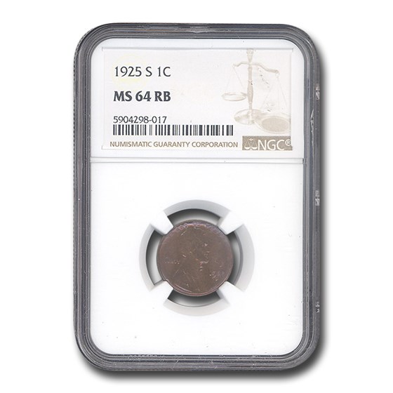 1925-S Lincoln Cent MS-64 NGC (Red/Brown)