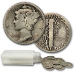 1925-S Mercury Dime 50-Coin Roll Avg Circ
